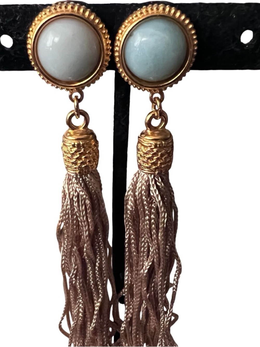 Ben-Amun Gold Tassel Drop clip on Earrings stone not matching see photos